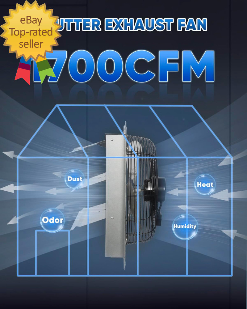 14 Inch Shutter Exhaust Fan High Speed 1520CFM Wall Mounted