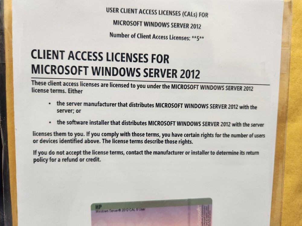 Windows Server 2012 USER CLIENT ACCESS LICENSE WITH TRACKING ID CAL CALs 5 USER