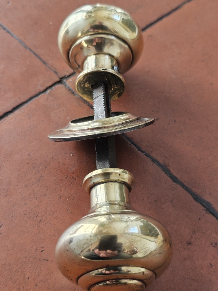 Antique excellent condition original brass rim lock door knobs