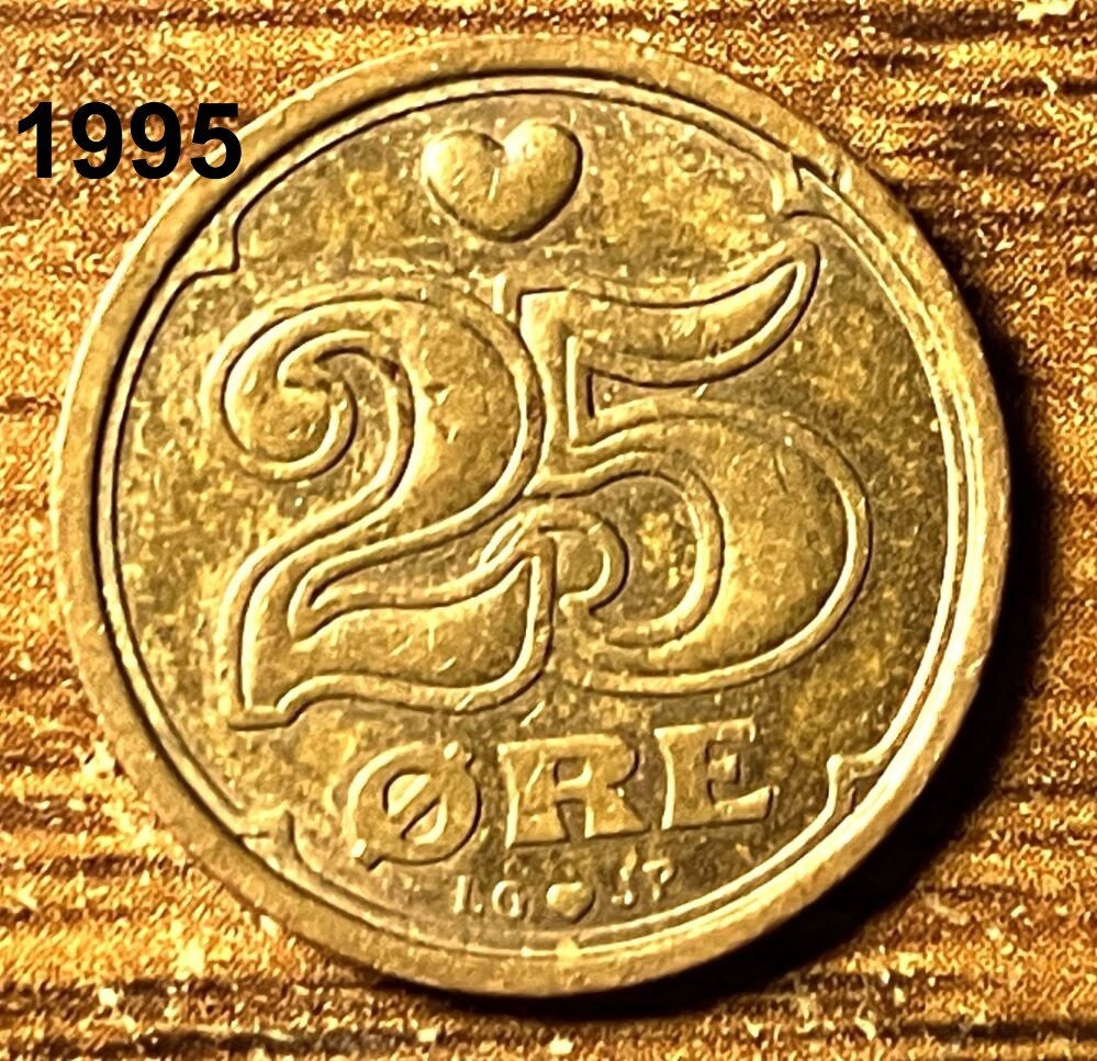 2 Coin Denmark Danmark 25 ore 1982 and 1995