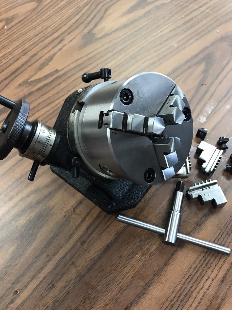 4" TILTING ROTARY TABLE W. 4” 3 Jaw Chuck Centering Adapter TSK-100in, 0403RT