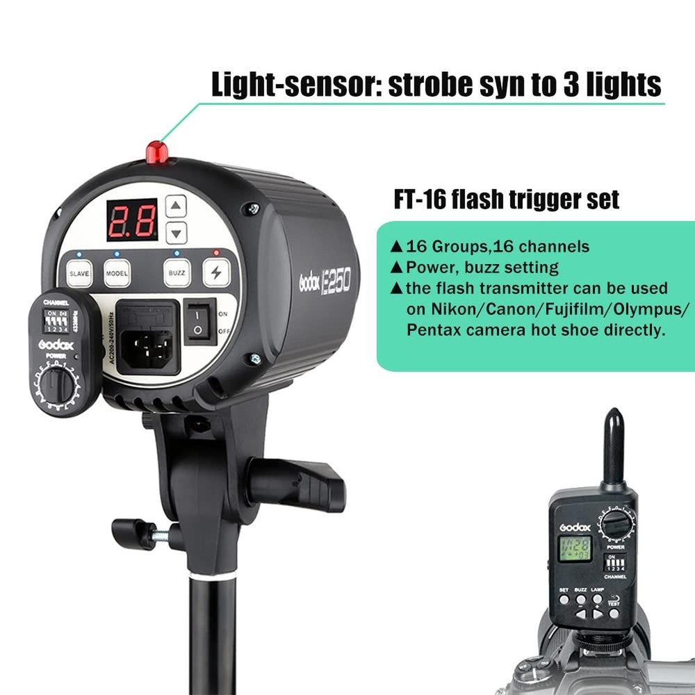 Godox 750W Professional Studio Strobe Flash Light Kit, 3-Light Godox Strobe L...
