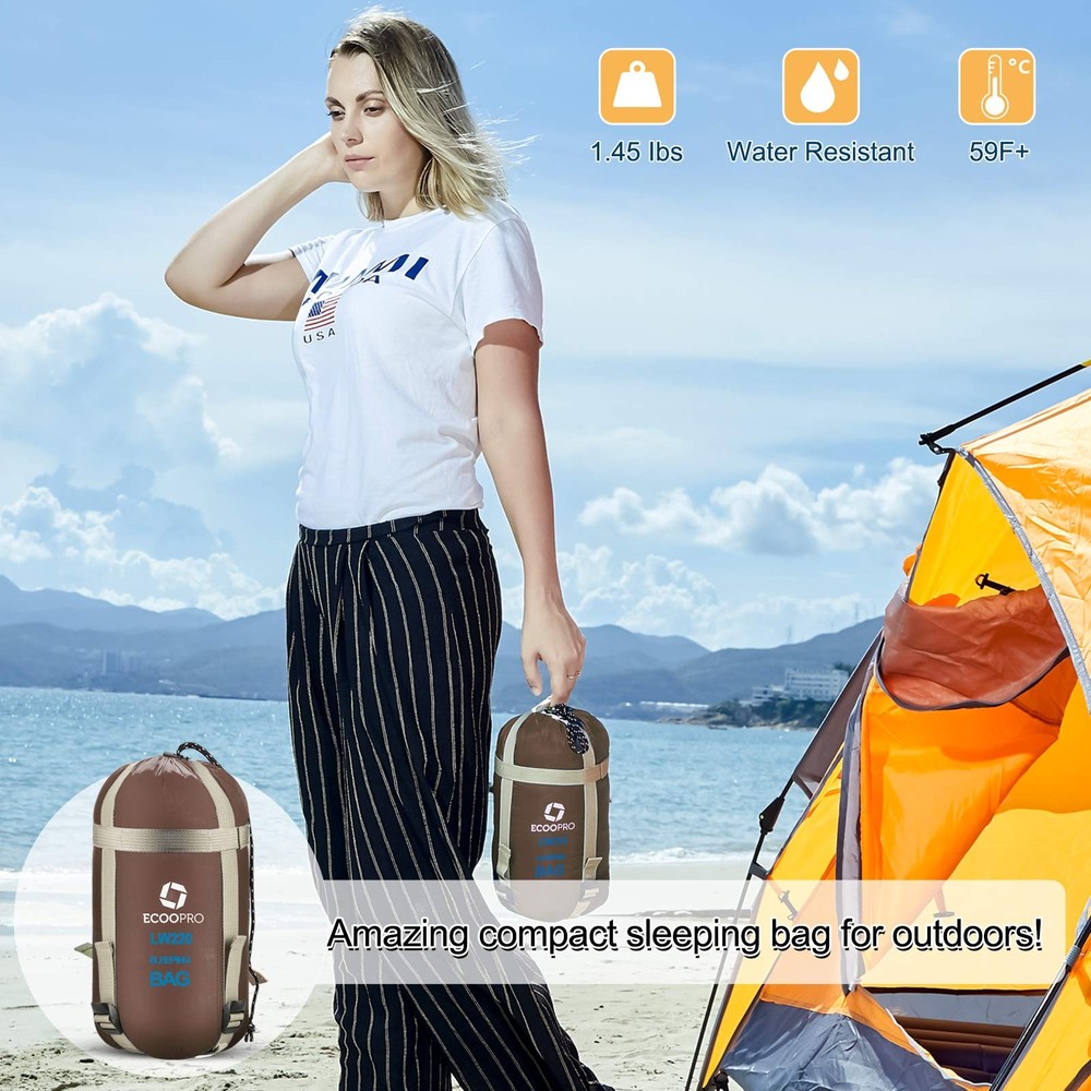 Warm Weather Sleeping Bag - Portable, Waterproof, Compact Lightweight, Comfor...