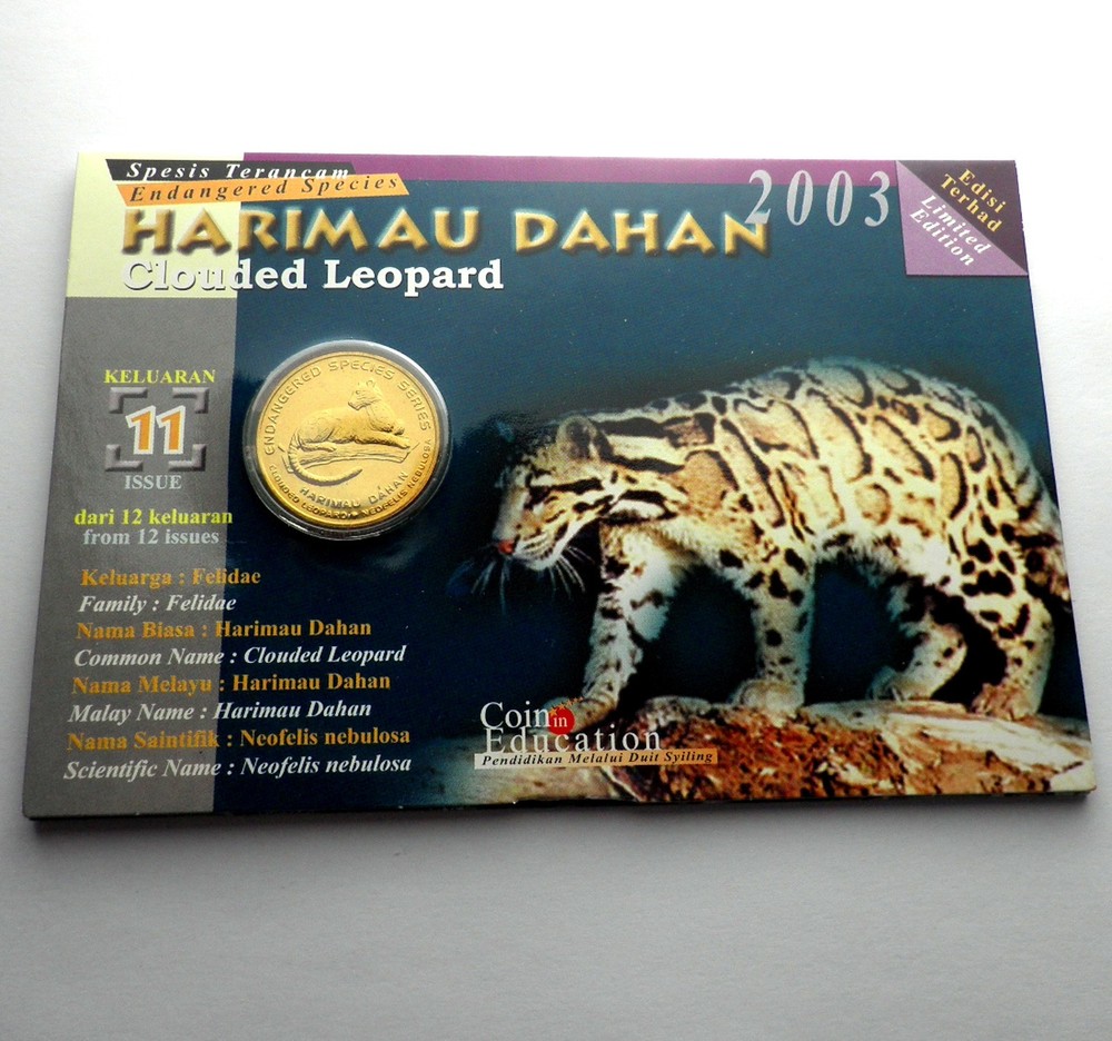 MALAYSIA 25 SEN 2003 UNC Endangered Species - Clouded Leopard, in Folder. BB26