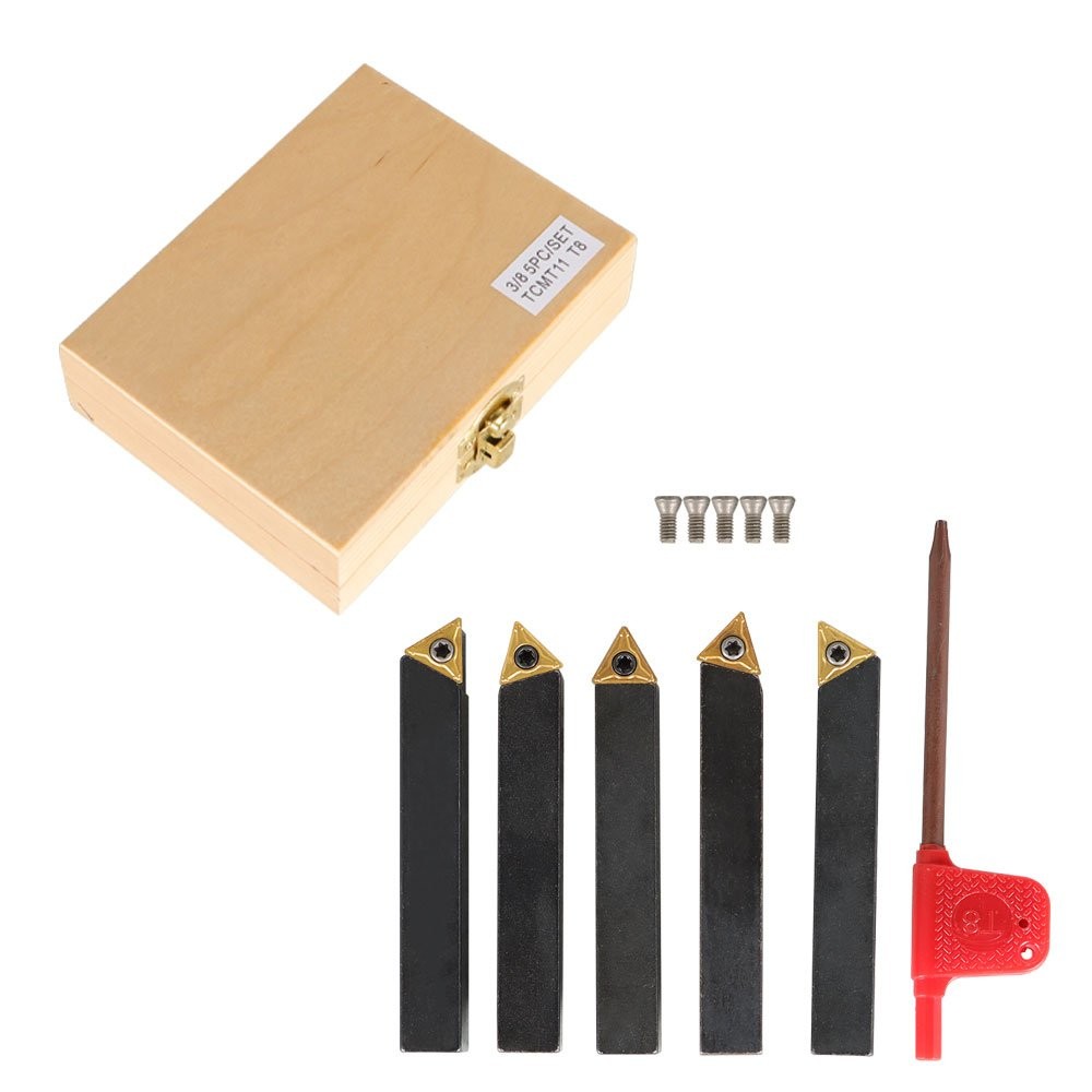 5Pcs 3/8" Lathe Indexable Carbide Insert + Turning Tooling Bit Holder Set