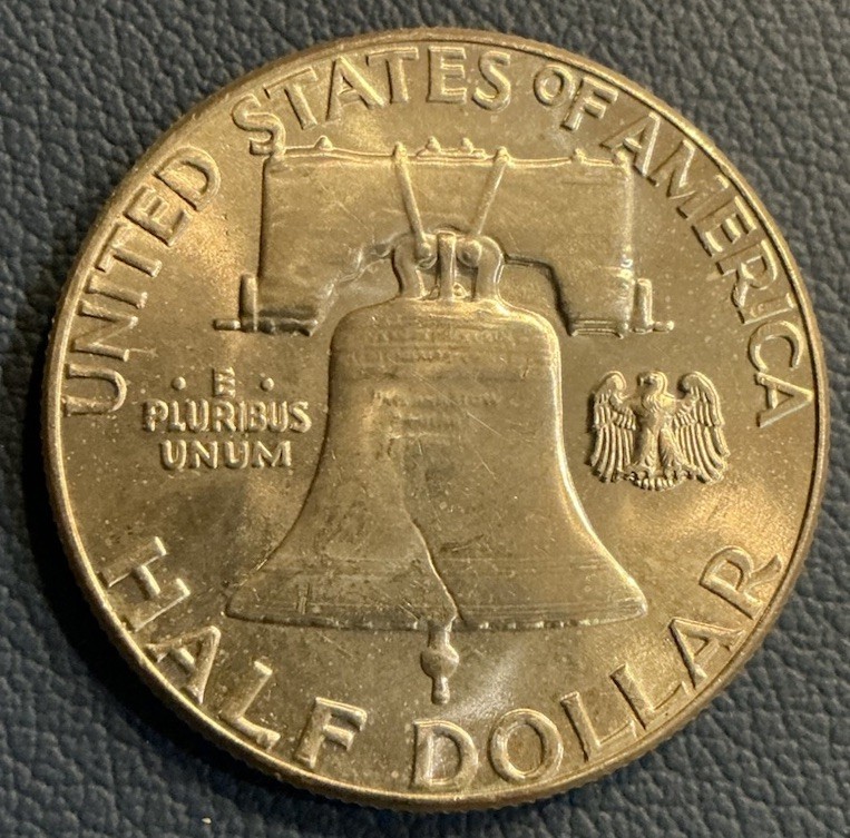 1958 Franklin Half - Type 2 Reverse Struck Proof Die on Reverse Gem BU - SCARCE