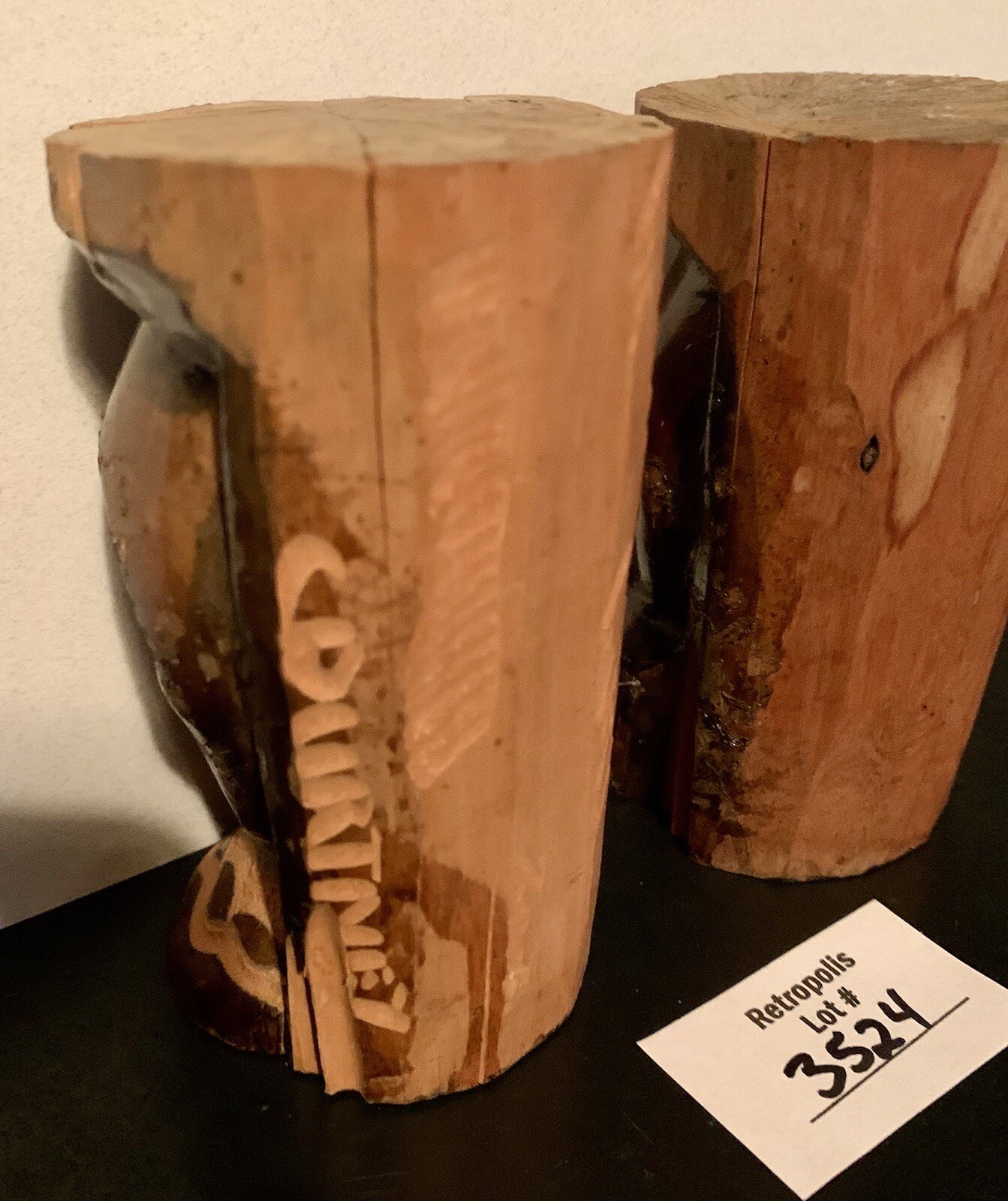 VTG Tribal Wood Totem Head Busts Male Female Hand Carved signed