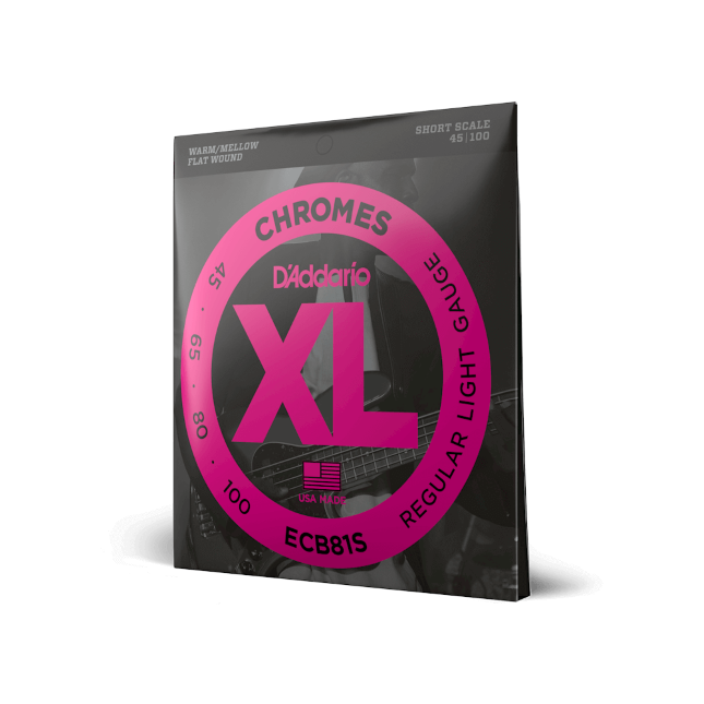 D'Addario ECB81S Chrome Flat Wound Short Scale Bass Strings 45-100 Stainless