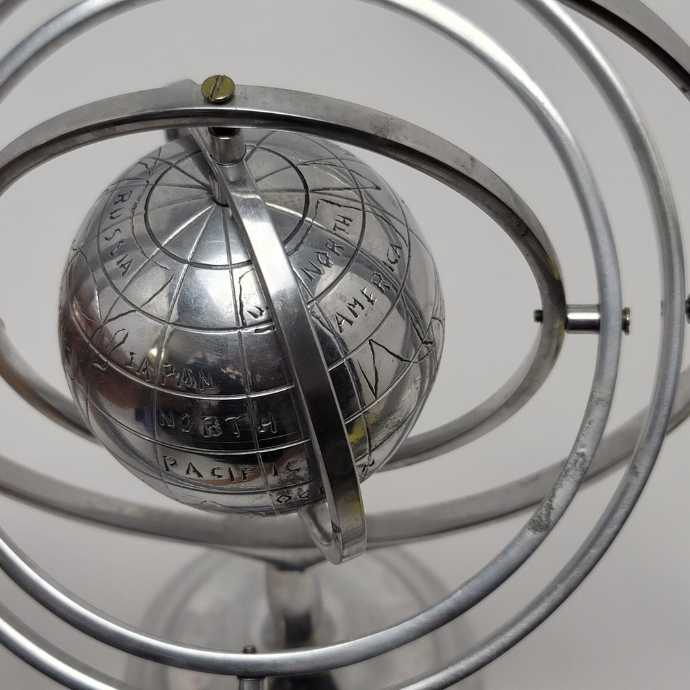 Armillary Sphere Silver Pewter Rotating Spinning Globe 10 Inches