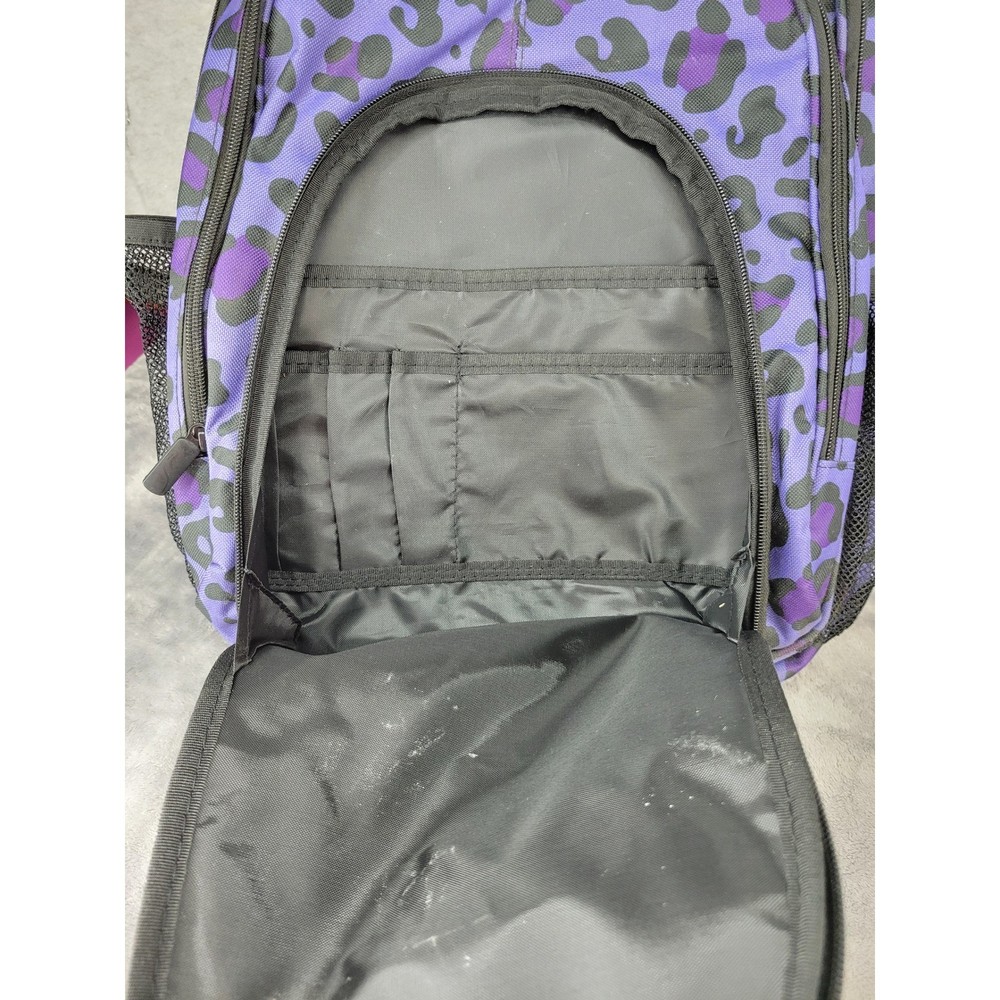 Purple Leopard Print Multi Compartment Backpack with Matching Pouch Animal Print