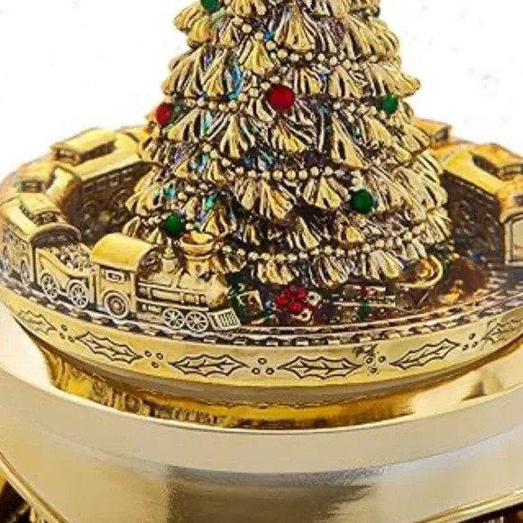 THINGS REMEMBERED Gold Tree and Train Musical Snow Globe