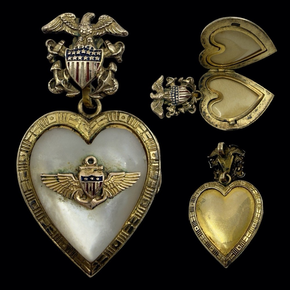 WWII Air Force Navy 10K G.F GOLD Sweetheart Heart LOCKET Pendant Watch Charm Fob