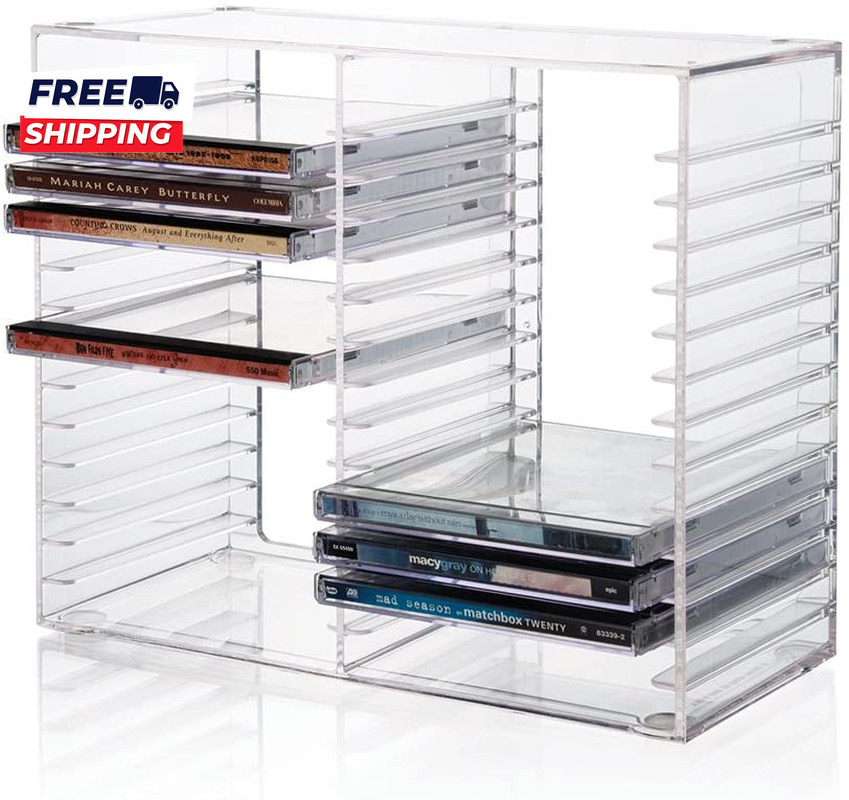 Stackable Clear Plastic CD Organizer with Rubber Feet Rectangular Jewel  Made in