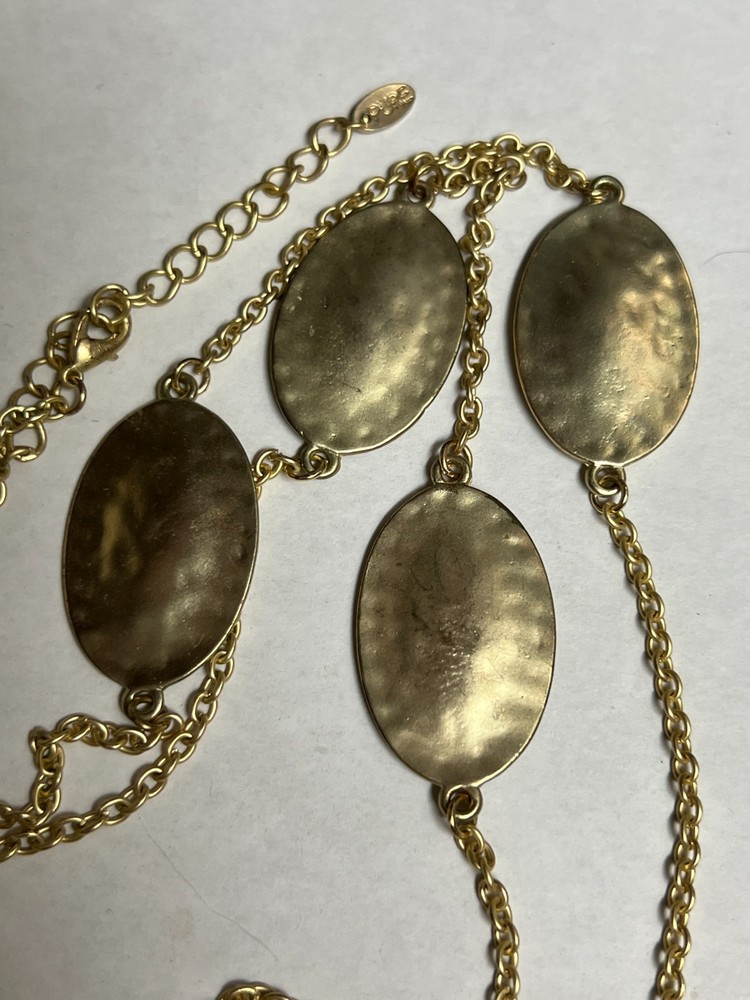 Gold tone long necklace, signed PURE, excellent condition