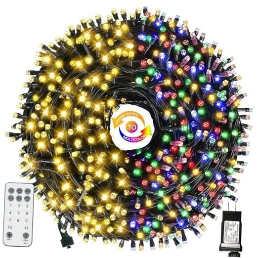 Color Changing Christmas String Lights 105FT 300LED Warm White & Multicolor