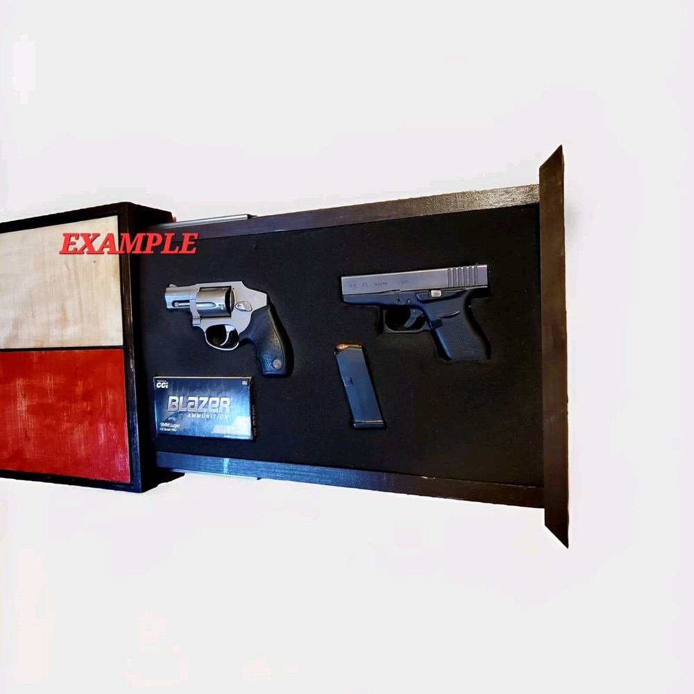 RUSTIC Concealed TX Flag Handgun Cabinet Wall Mount w/ Hidden Lock