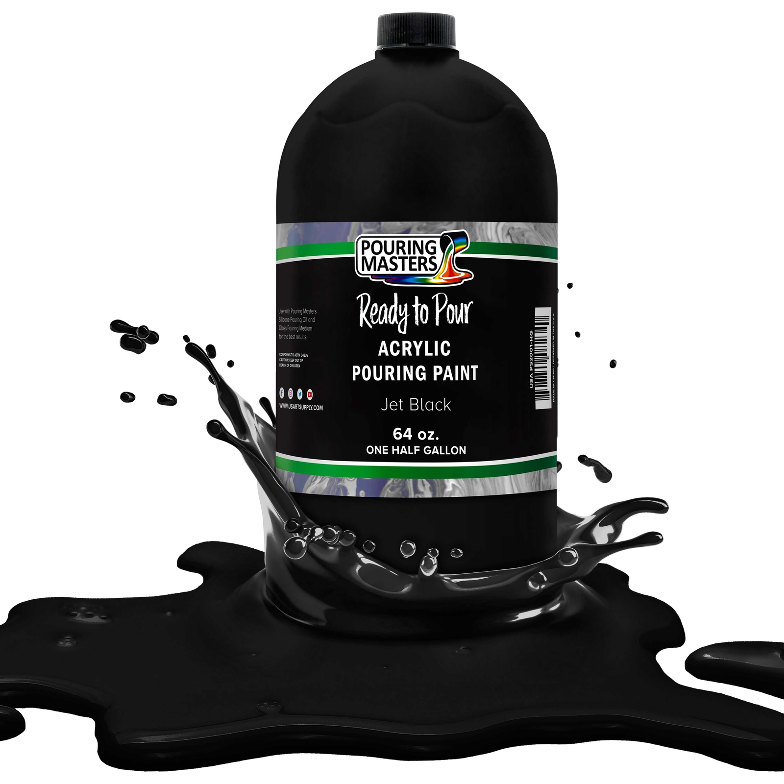 Pouring Masters Lamp Black 64-Ounce Bottle of Water-Based Acrylic Pouring Paint