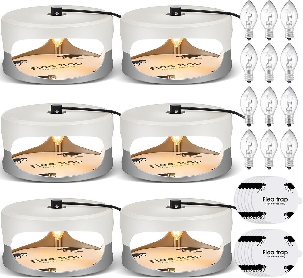 6Pack Flea Traps with Sticky Disc Bulbs for Inside Your Home Flea Light Trap