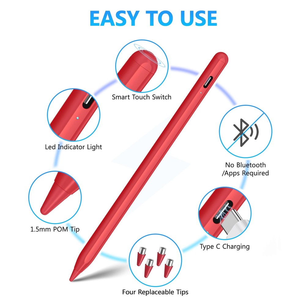 DRYMOKINI Stylus Pen for Touchscreen, Active Universal, Red