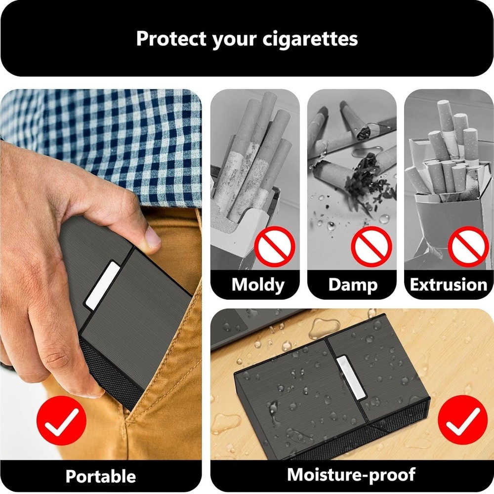 Cigarette Case with Lighter King Size 20Pcs Cigarettes 2 Pack Rechargeable