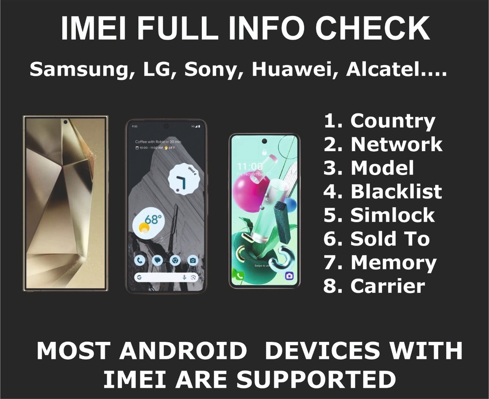 Android Info Check, Carrier, Network, Sold by, Country, Storage