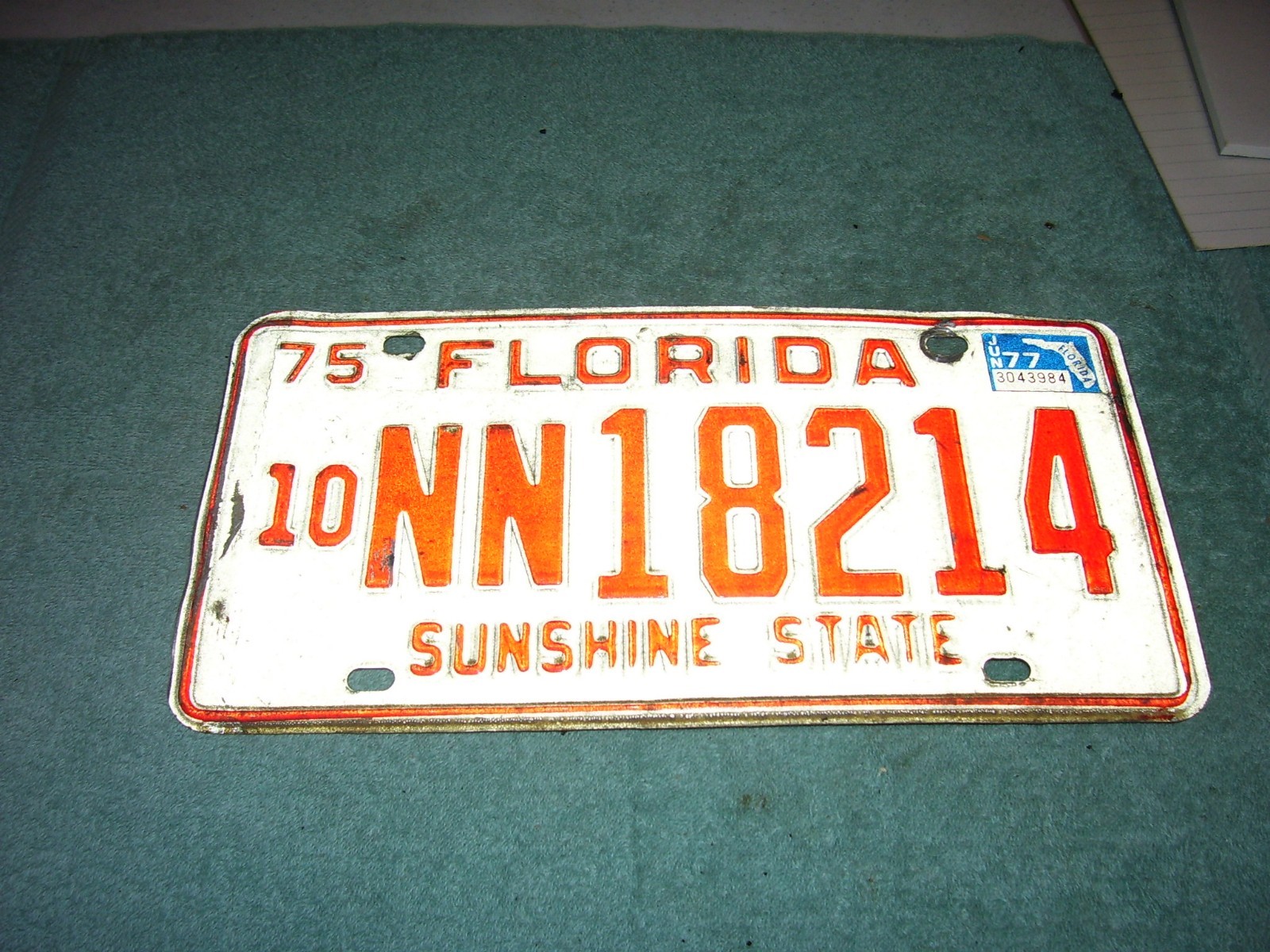 Florida license plate 1975, 10-NN 18214, Nice!