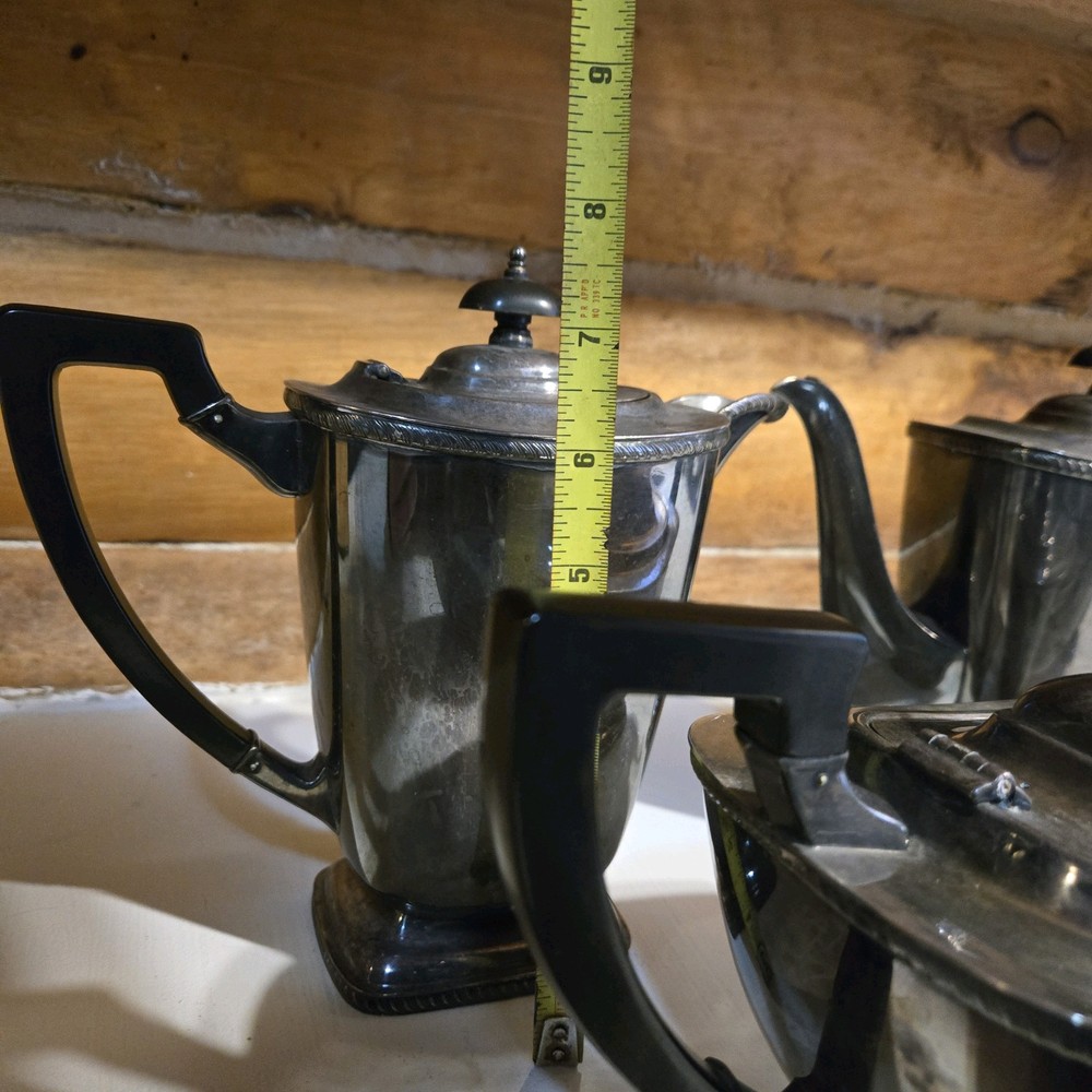 Hecworth Scheffield Tea Coffee Set Silverplate Brutalist Gothic Aged Patina 5 Pc