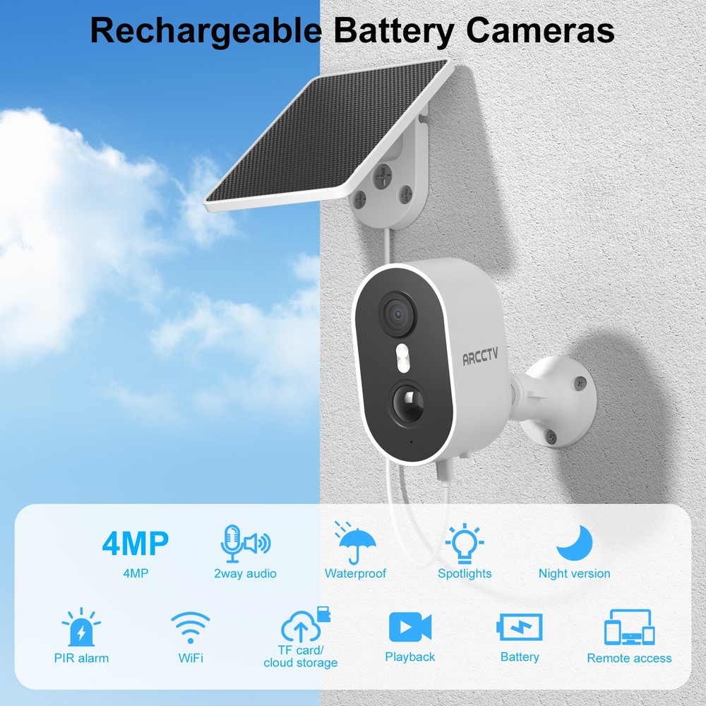ARCCTV 2Pack 4MP WiFi6 Wireless Outdoor Security Camera Color Night +Solar Panel