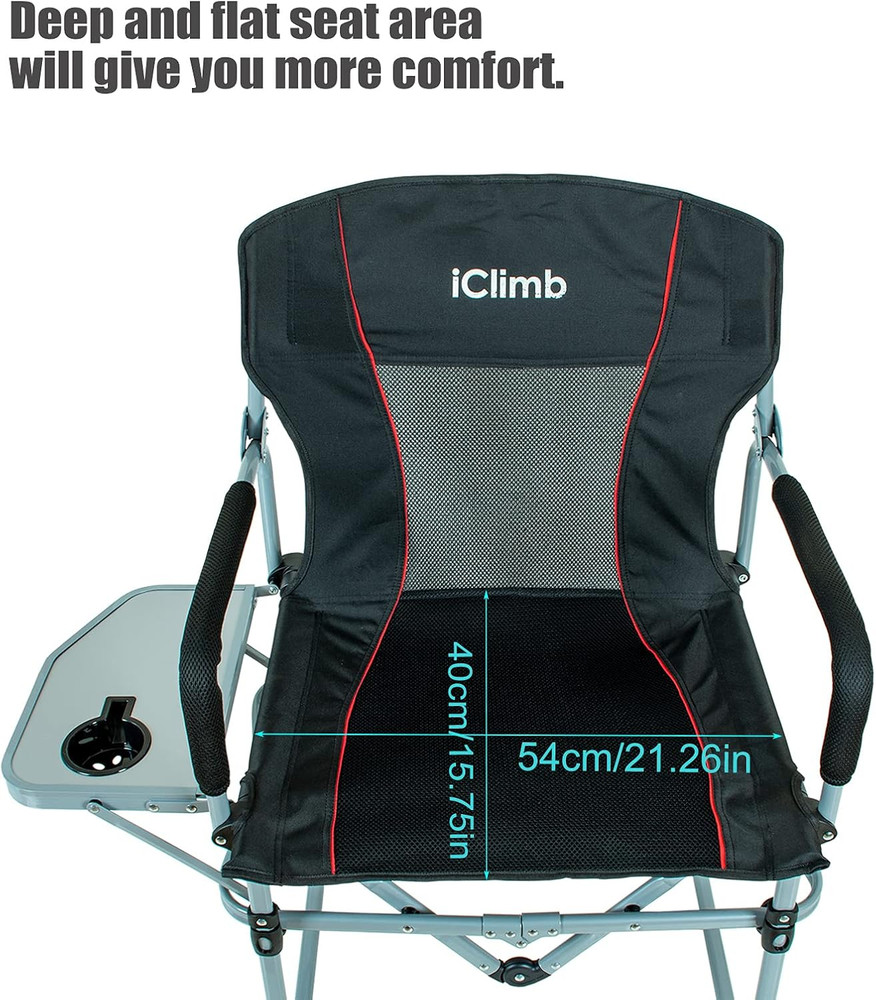 Heavy Duty Compact Camping Folding Mesh Chair with Side Table and Handle