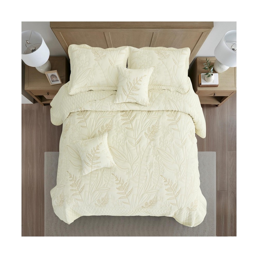 Botanical Oversized Bedspread Queen Size - Leaves Pattern Stitching... Fast Ship