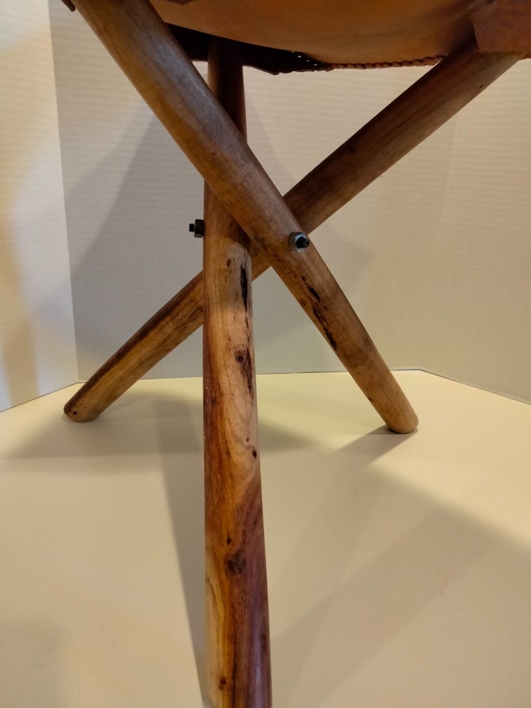 Hand Made Hand Sewn Camel Hide Trifold Camping Stool