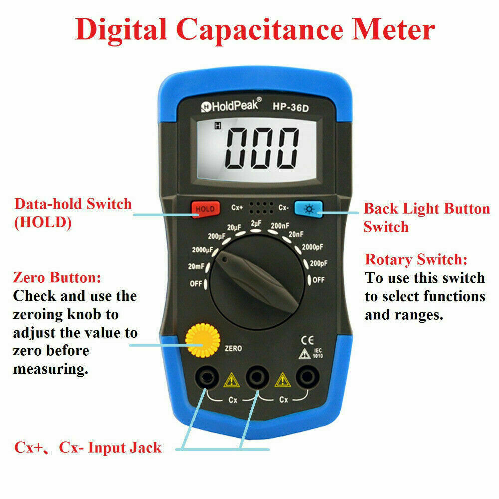 Capacitor Tester Kit 2000 Counts Digital Capacitance Meter BackLight 20000uF