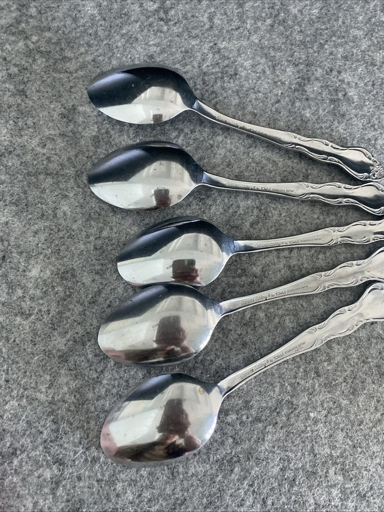5 TOWLE/SUPREME CUTLERY STAINLESS FLATWARE, "PIERRE" PATTERN, TEASPOONS