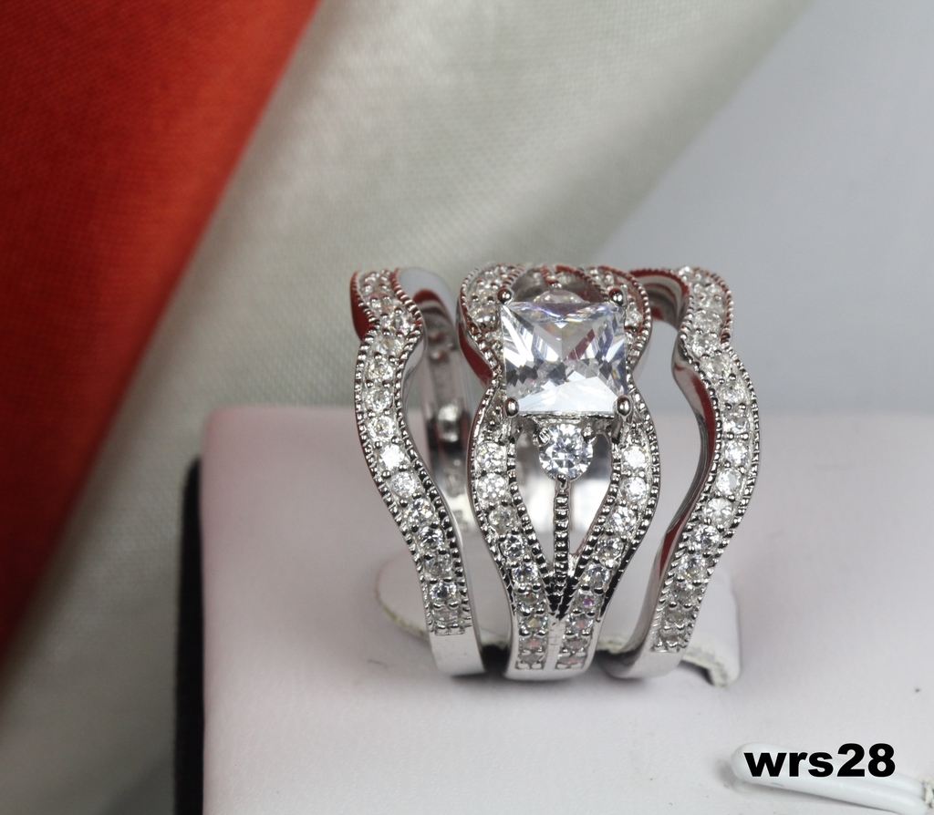 925 STERLING SILVER PRINCESS CUT CZ ENGAGEMENT RING WEDDING RING SET SIZE 5-9 ❣