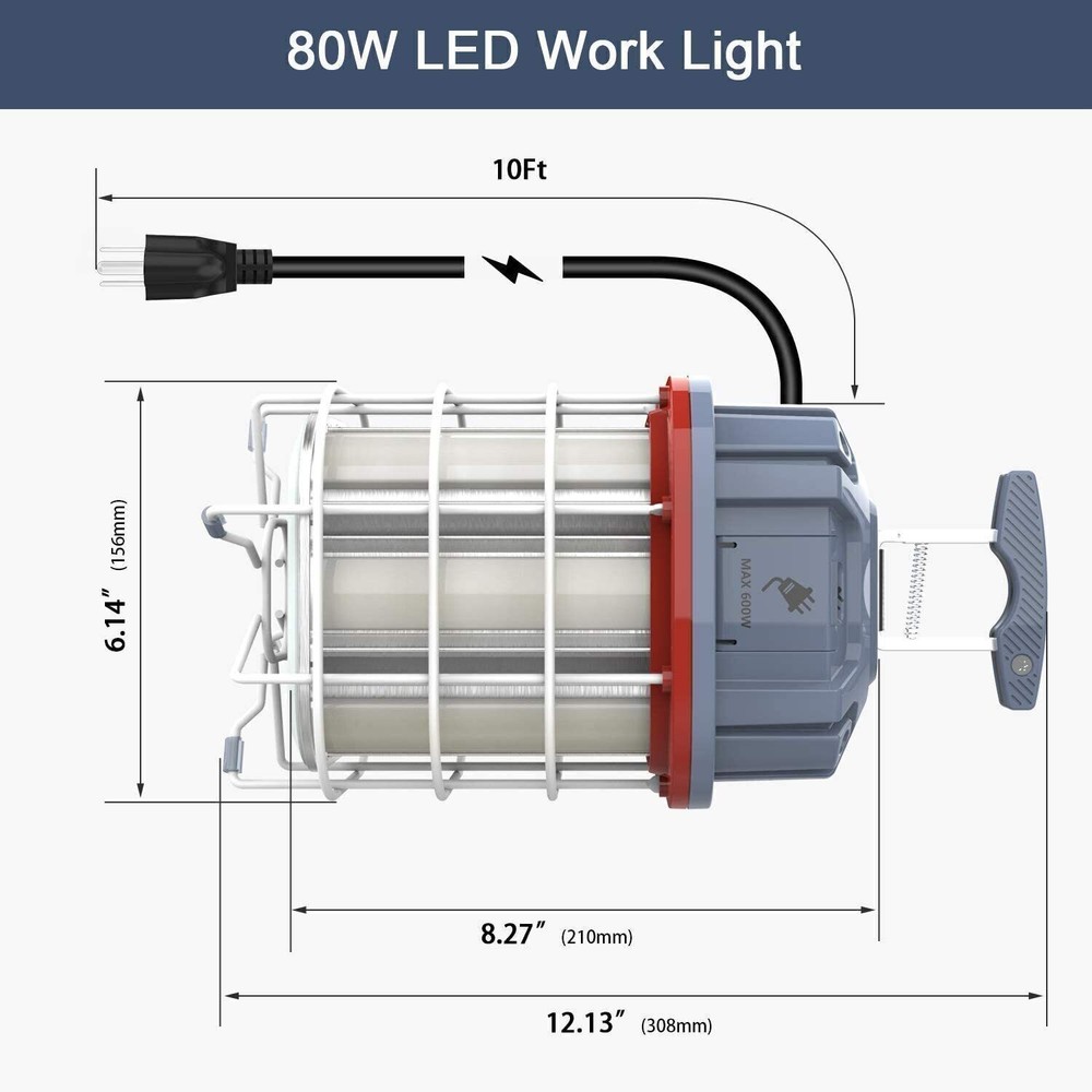 80W LED Temporary Work Light 11,600LM Linkable Hanging Construction Light 5000K