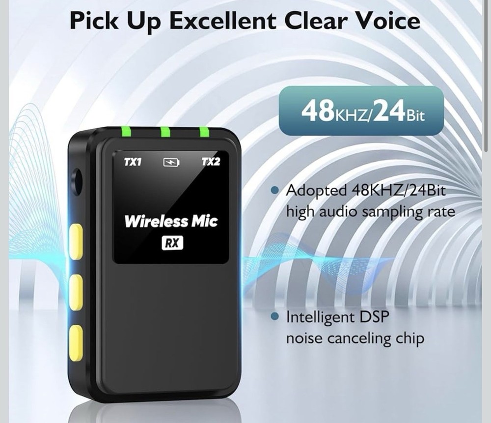 Wireless Lavalier Microphone 2TX+1RX Lapel Mic for DSLR iPhone Android