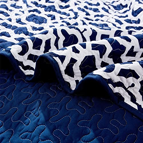 7 Piece Printed Microfiber Bedspread Queen, Blue 90" x 90" Montgomery
