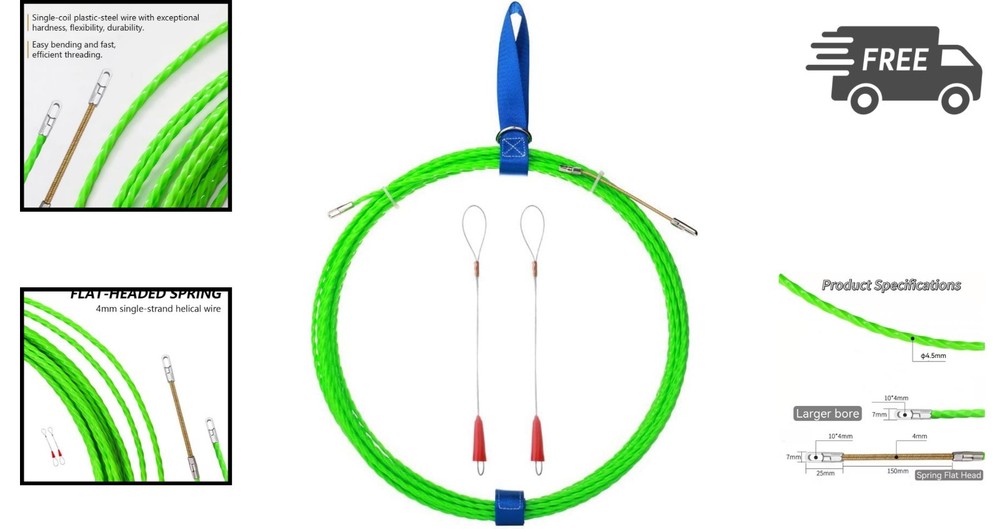 Fish Tape Wire Puller for Wall Conduit Flexibility Steel Rope 32FT