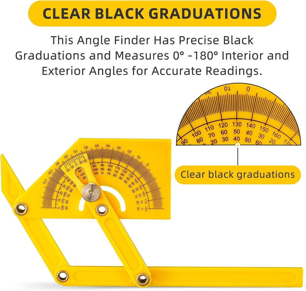 2 Pcs Protractor Angle Finders, Adjustable Protractors 0°-180° with Yellow