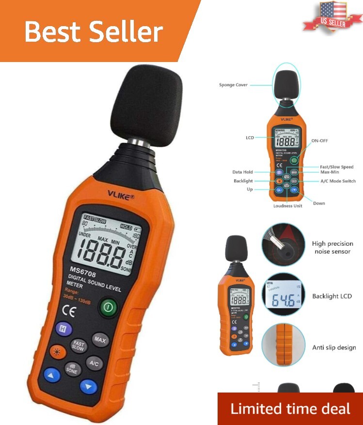 Mini Handheld Decibel Meter - A/C Mode, Anti-Drop Design, Power Saving Features