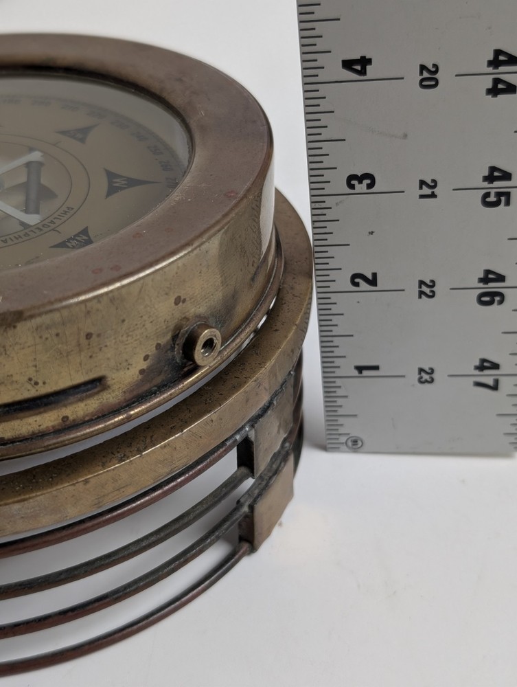 WWII John E. Hand & Sons Brass Navy Ship Compass P.E.X. U/4 Complete w/ Gimbal