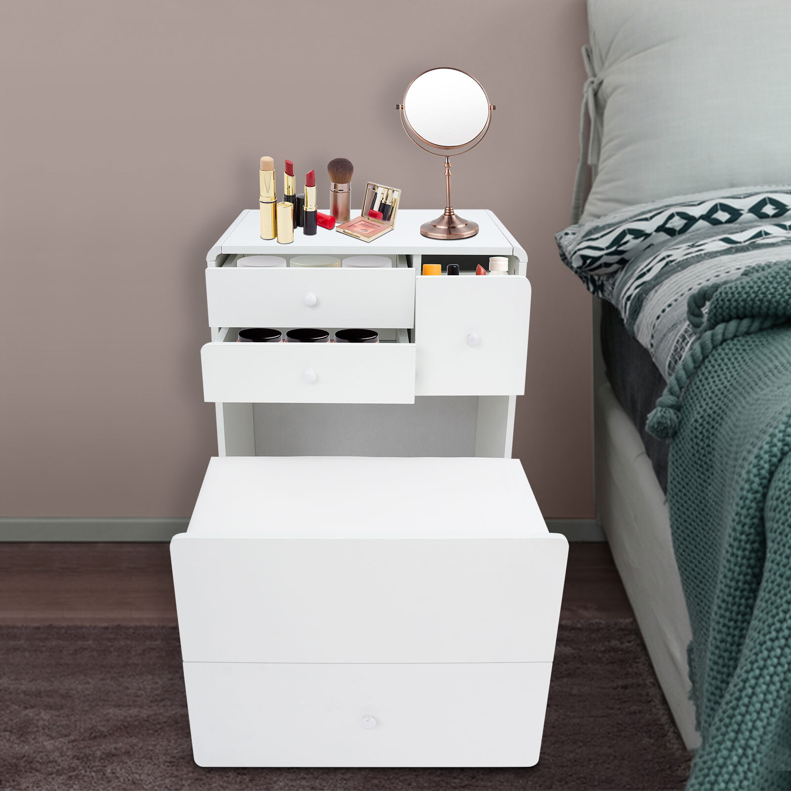 Makeup Vanity Desk with Wheels 60*40*78cm Corner Makeup Table for Compact Space