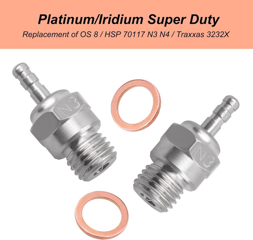 Platinum/Iridium Glow Plug N3 – 2 Pack for Nitro RC Engines 8mm