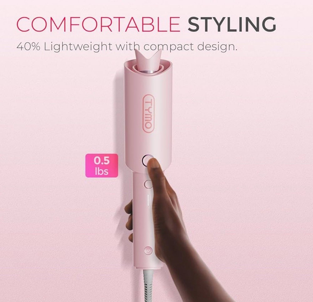 TYMO Automatic Rotating Curling Iron CURLPRO Beach Waves Curling Wand 1" Pink