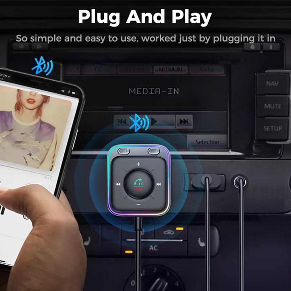 3.5mm Bluetooth 5.3 Car Wireless Receiver Adapter Stereo Audio AUX Hands-Free