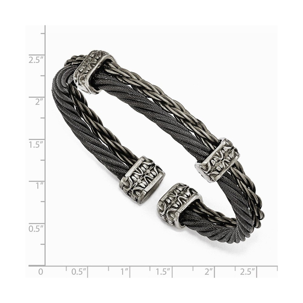 Solid Titanium Men's Black Memory Cable and Black Titanium Men's Cuff Bangle ...