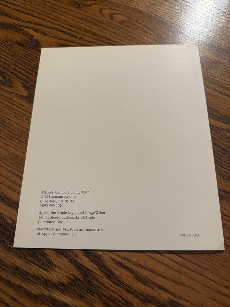VINTAGE APPLE MACINTOSH 1987 QUICK REFERENCE CARD, 030-3180-A
