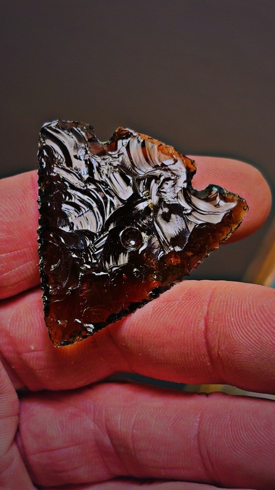 Flintknapped Melted Beer Bottle Arrowhead, Very Nice, Bubbles