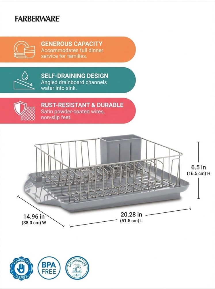 Classic 3-Piece Dish Drying Rack Set Kitchen Counter Gray Rust-Resistant Wires
