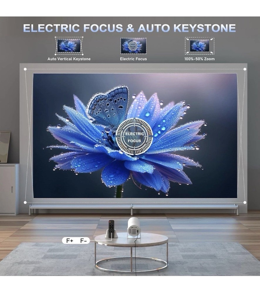 Mini Portable Projector 4K with WiFi 6 & Bluetooth 5.2 - Full HD Supported, Auto